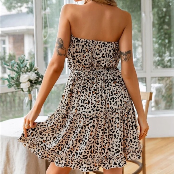 Boho leopard print off shoulder dress - Picture 2 of 8